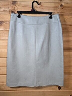 Anne Klein Vintage Women's Leather Pencil Skirt 12 Taupe Lined Side Zip Pocket